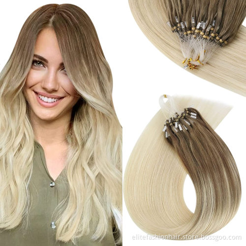 Double drawn virgin russian human remy straight loop hair extension micro ring hair Micro Loop Ring Human Hair Extensions